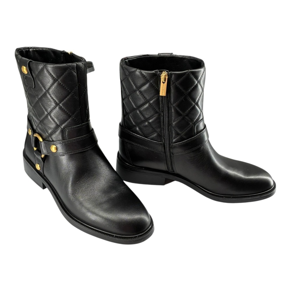 Vince Camuto Amais-Q Black Quilted‎ Moto Boots Gold Hardware Nappa 10M NIB